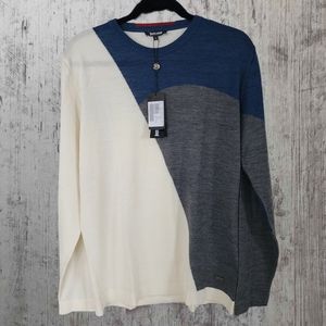 JUST CAVALLI Mens XL Colorblock sweater cream blue grey cotton Italy